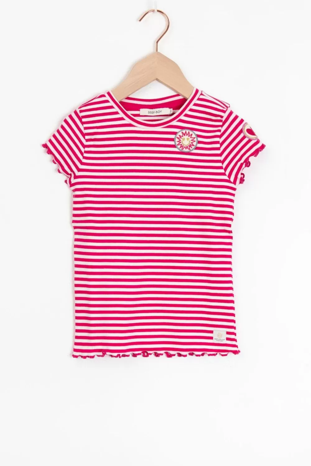 Kids Sissy-Boy T-Shirts En Tops>Roze Gestreept T-Shirt Met Patch