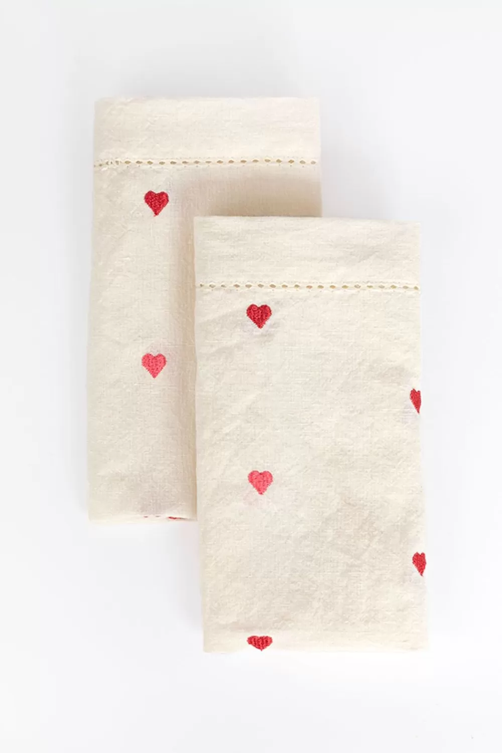Sissy-Boy Keukentextiel>Set Van 2 Servetten Met Roze En Rode Geborduurde Hartjes