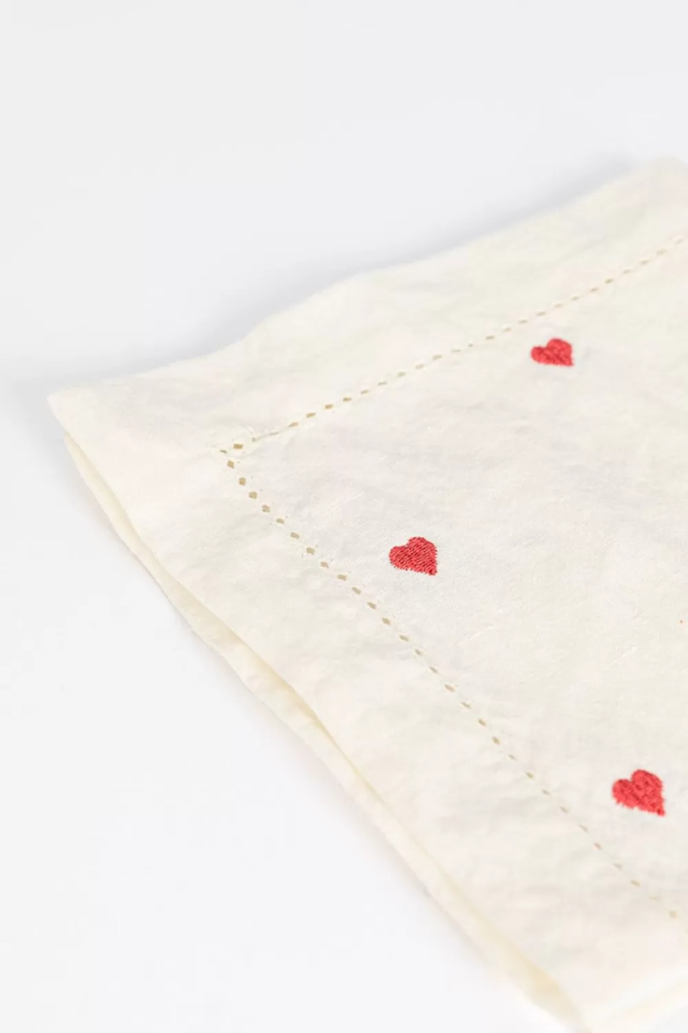 Sissy-Boy Keukentextiel>Set Van 2 Servetten Met Roze En Rode Geborduurde Hartjes