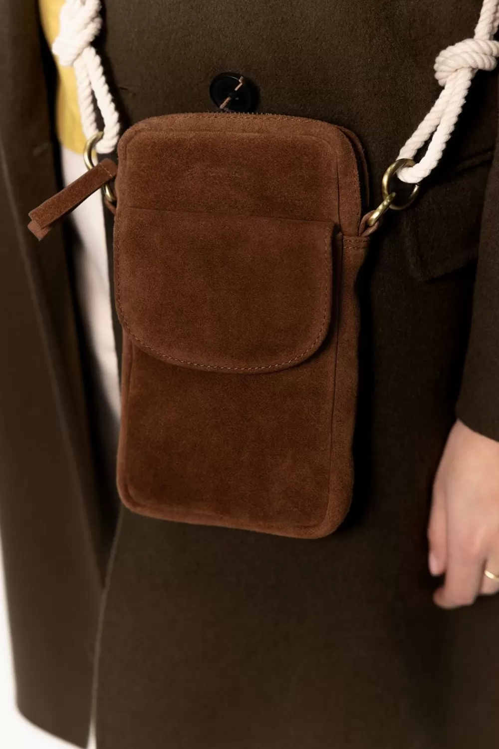 Dames Sissy-Boy Tassen>Suede Crossbody Tasje Met Koord