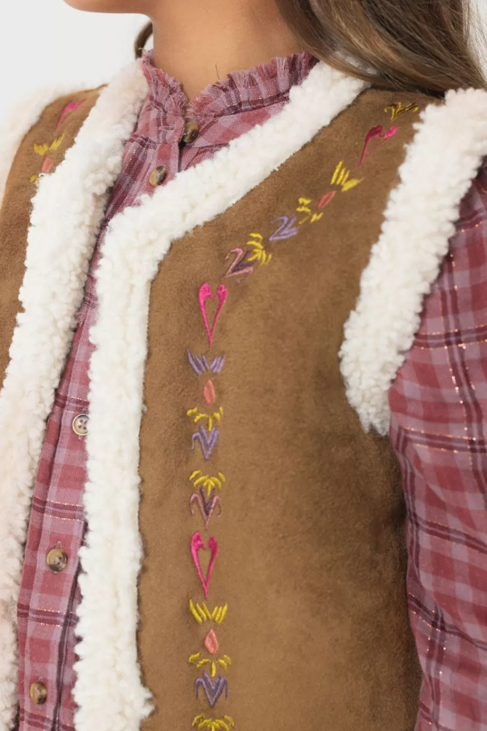 Kids Sissy-Boy Blazers, Jasjes & Gilets>Suede Gilet Met Teddy En Embroidery