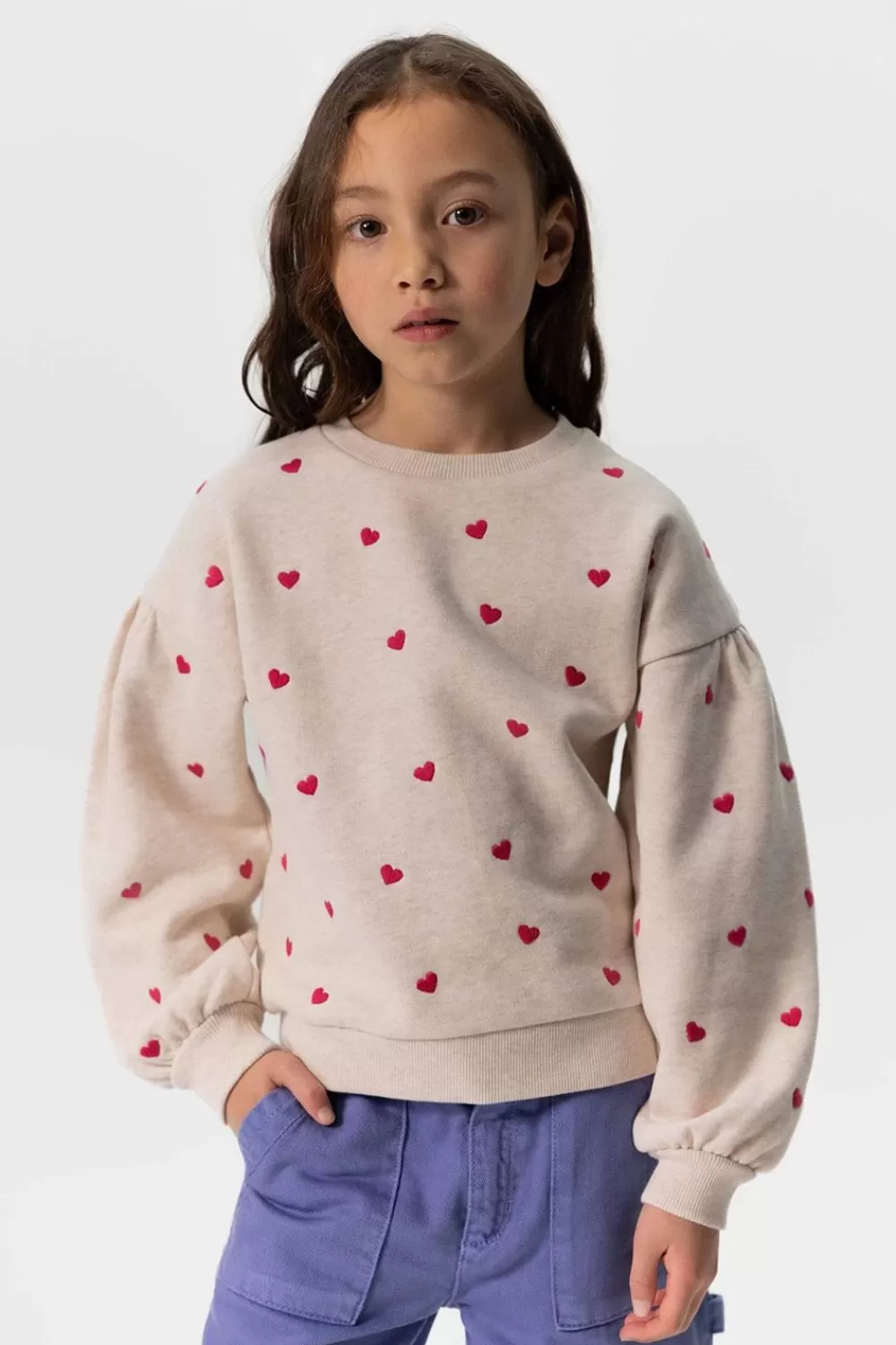 Kids Sissy-Boy Truien En Vesten>Sweater Met Pofmouwen En Hartjes Embroidery