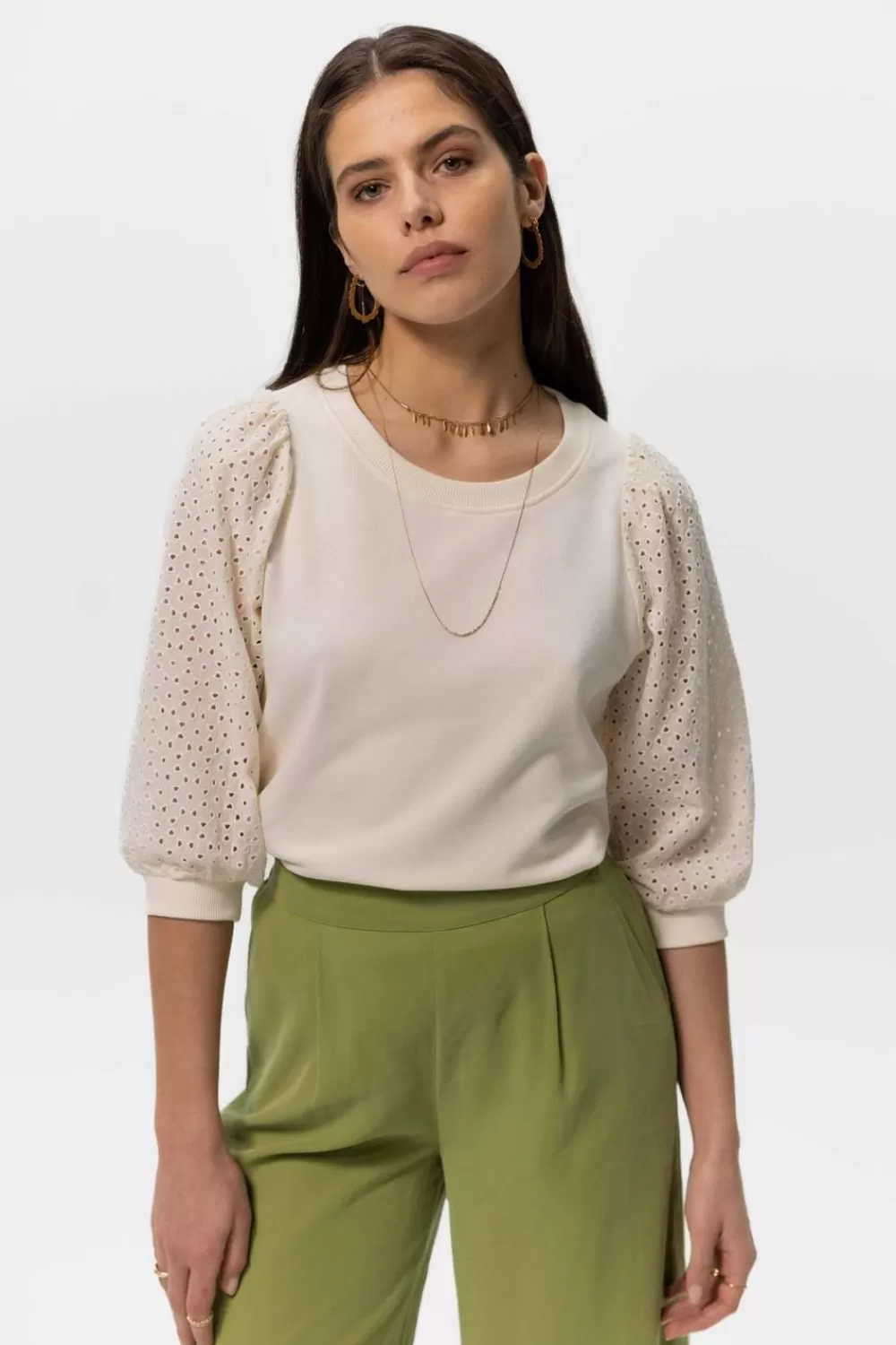 Dames Sissy-Boy Truien En Vesten>Sweatshirt Met Broderie Anglaise