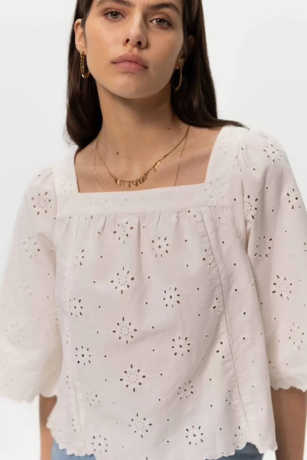 Dames Sissy-Boy T-Shirts En Tops>Te A-Lijn Top Met Broderie Anglaise