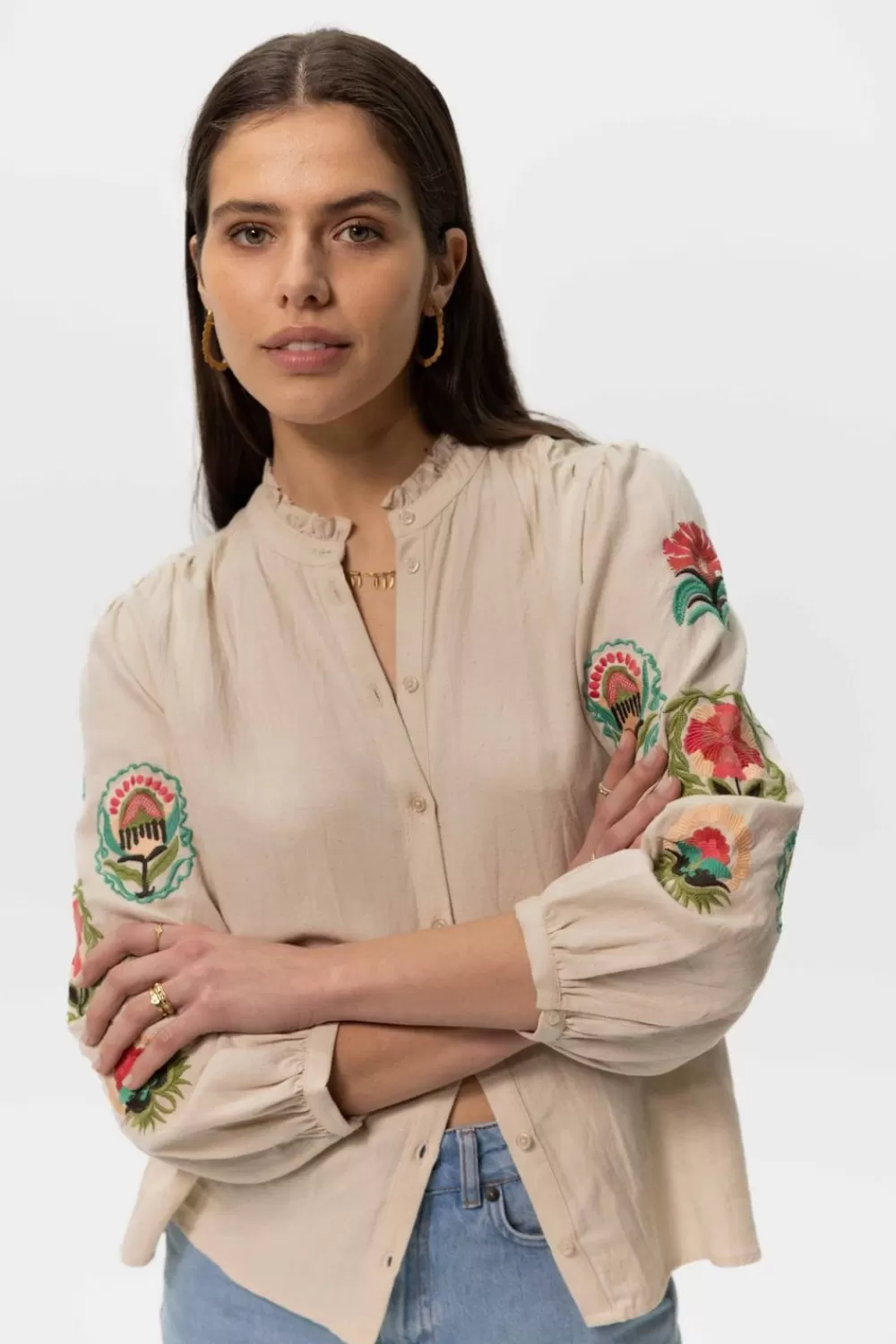 Dames Sissy-Boy Blouses>Te Blouse Met Pofmouwen En Embroidery Details