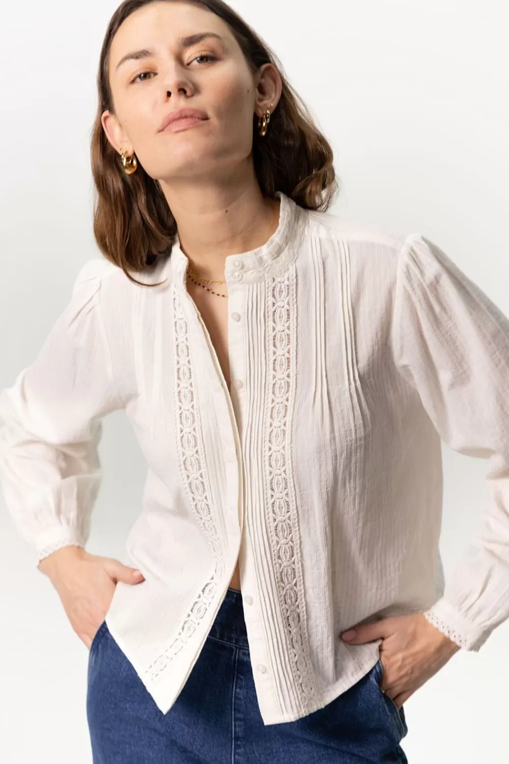 Dames Sissy-Boy Blouses>Te Cropped Blouse Met Kant En Pintuck Details