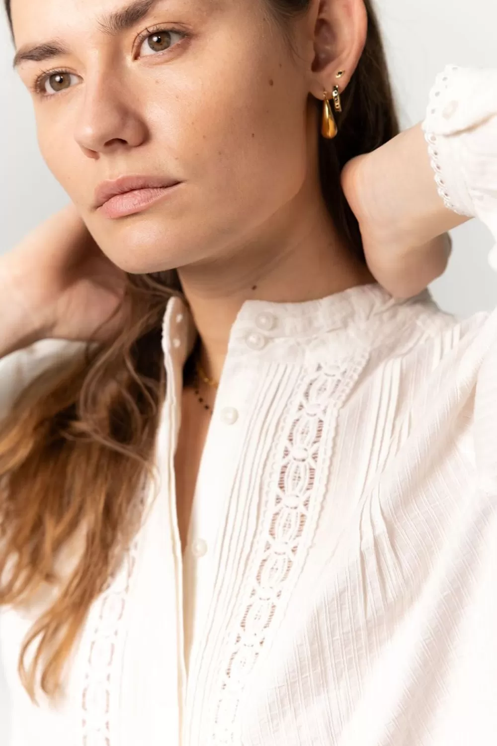 Dames Sissy-Boy Blouses>Te Cropped Blouse Met Kant En Pintuck Details
