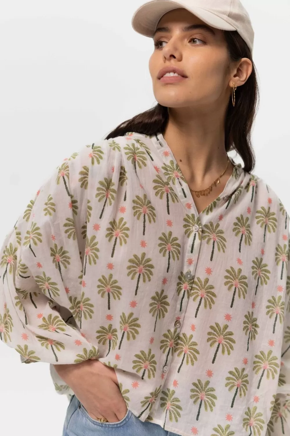 Dames Sissy-Boy Blouses>Te Cropped Blouse Met Palmboom Print
