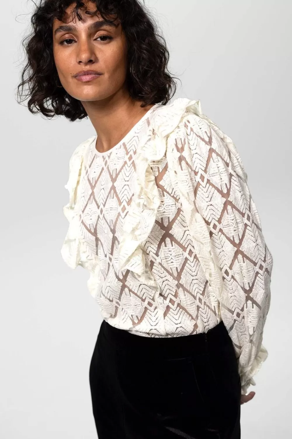 Dames Sissy-Boy Blouses>Te Ruffle Blouse Met Mesh En Kant