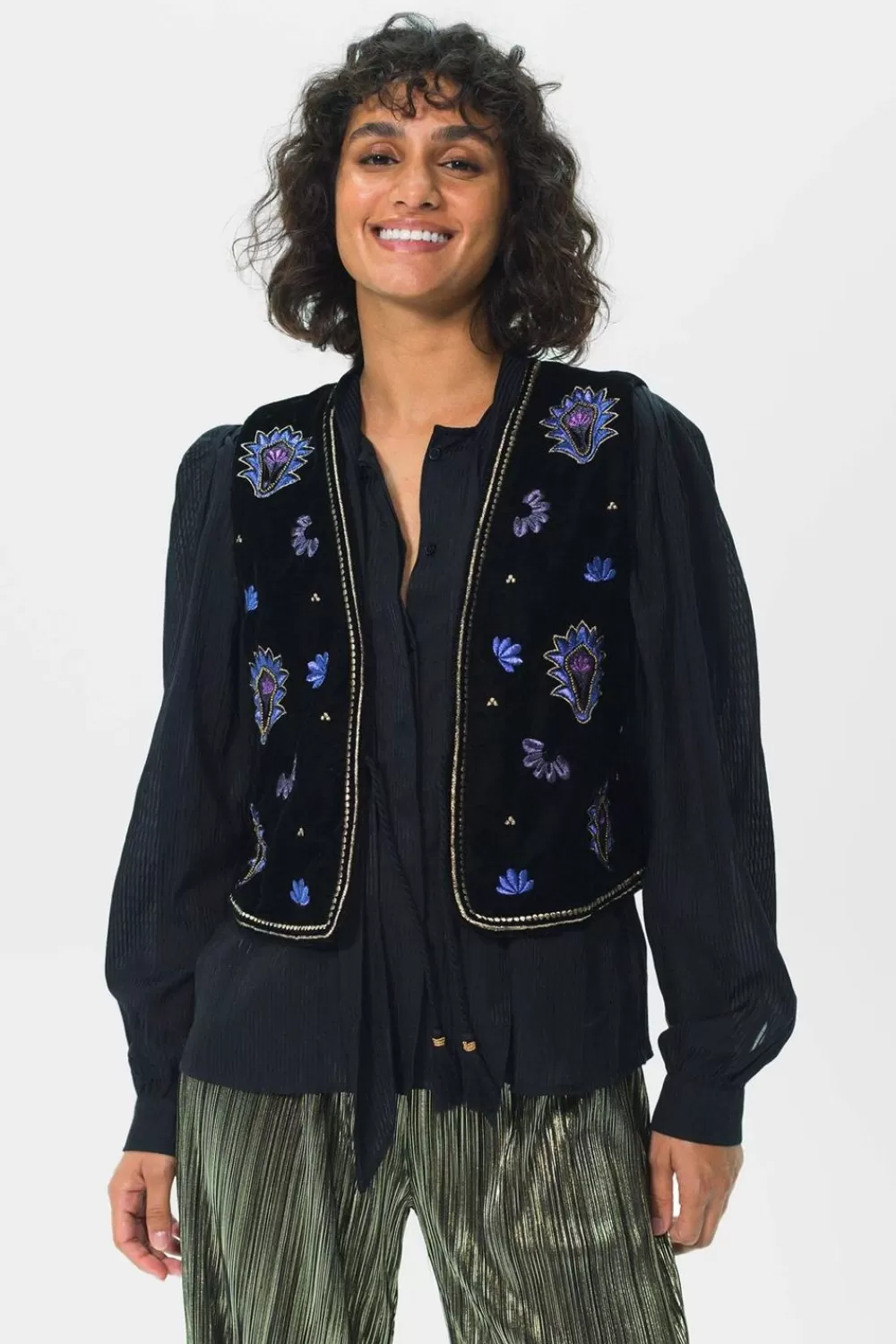 Dames Sissy-Boy Blazers, Jasjes & Gilets>Velvet Gilet Met Embroidery Details
