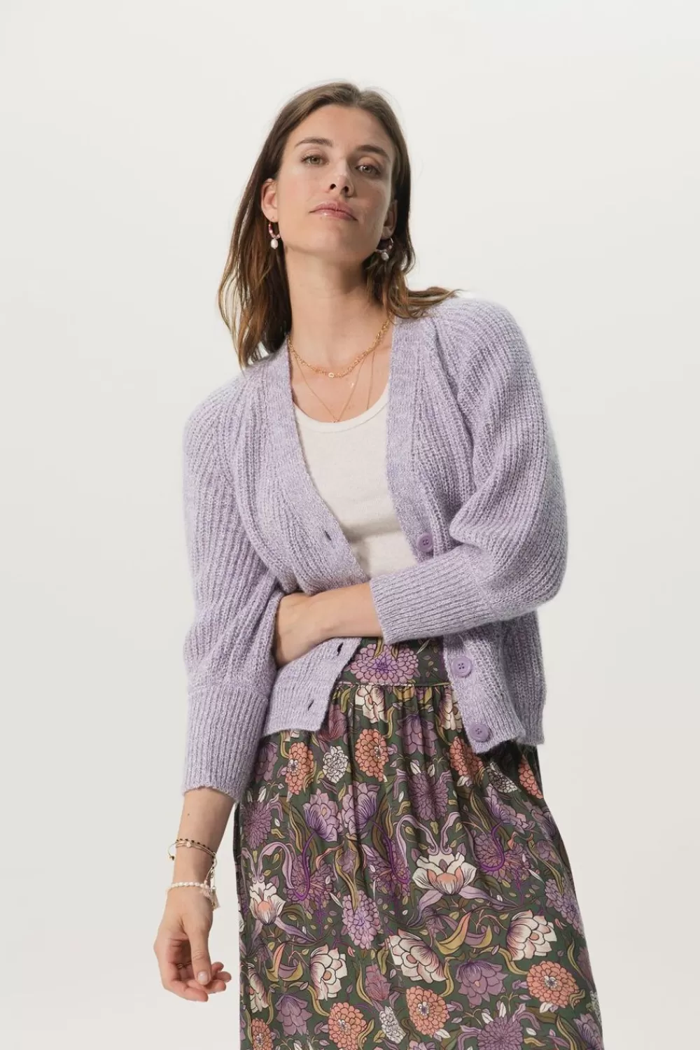 Dames Sissy-Boy Truien En Vesten>Vergrijsd E Cardigan Met Driekwart Mouwen En Lurex