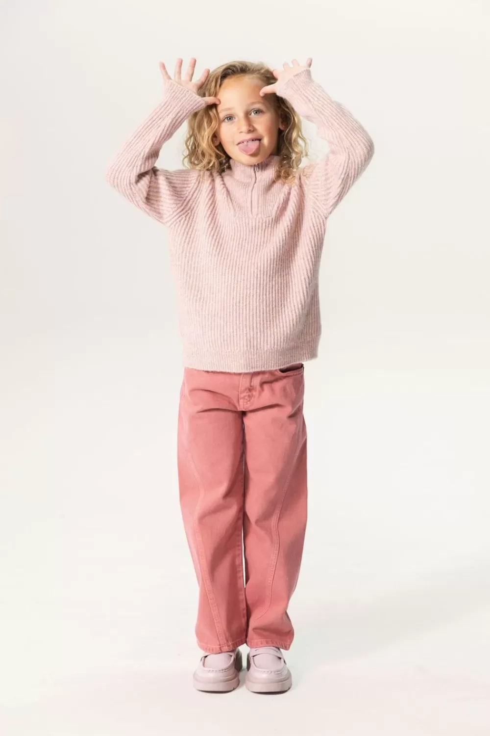 Kids Sissy-Boy Truien En Vesten>Vergrijsd Roze Gebreide Trui Met Rits