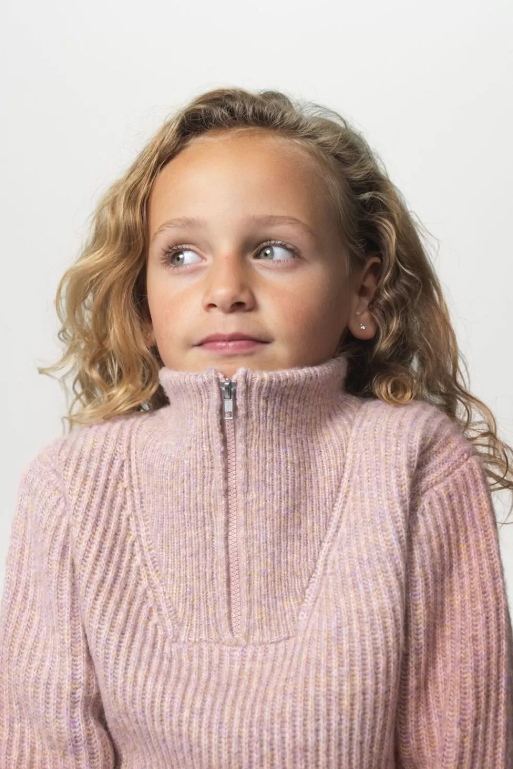 Kids Sissy-Boy Truien En Vesten>Vergrijsd Roze Gebreide Trui Met Rits