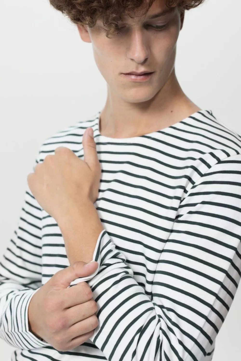 Heren Sissy-Boy T-Shirts>Wit Longsleeve T-Shirt Met Donkergroene Strepen